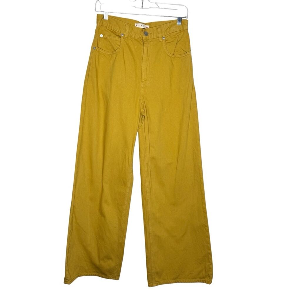 MARNI X UNIQLO / mustard gold yellow high rise wide leg jean pants / 24